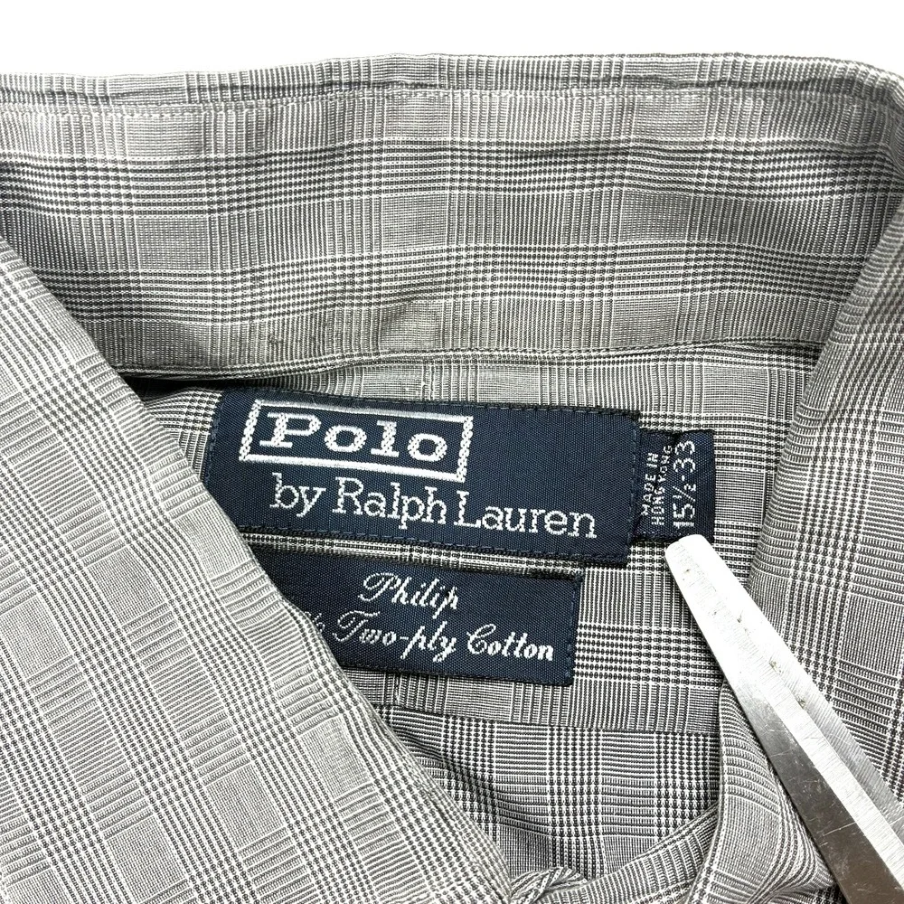 Polo Ralph Lauren Dress Shirt Mens 15.5 33 Gray Plaid Philip Two Ply Cotton VTG
